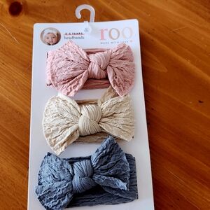 NWT Roo 0-5years Textured Bow Headbands 3pk